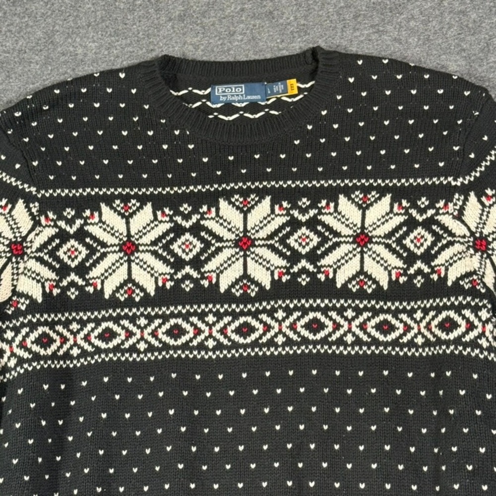 Polo Ralph Lauren Mens Black Fair Isle Cotton Cashmere Snowflake Sweater L - Picture 5 of 12